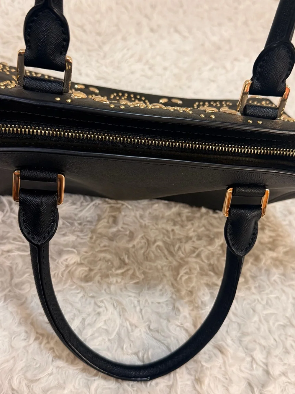 Michael Kors Selma Medium Studded Floral Satchel In Black Saffiano Leather